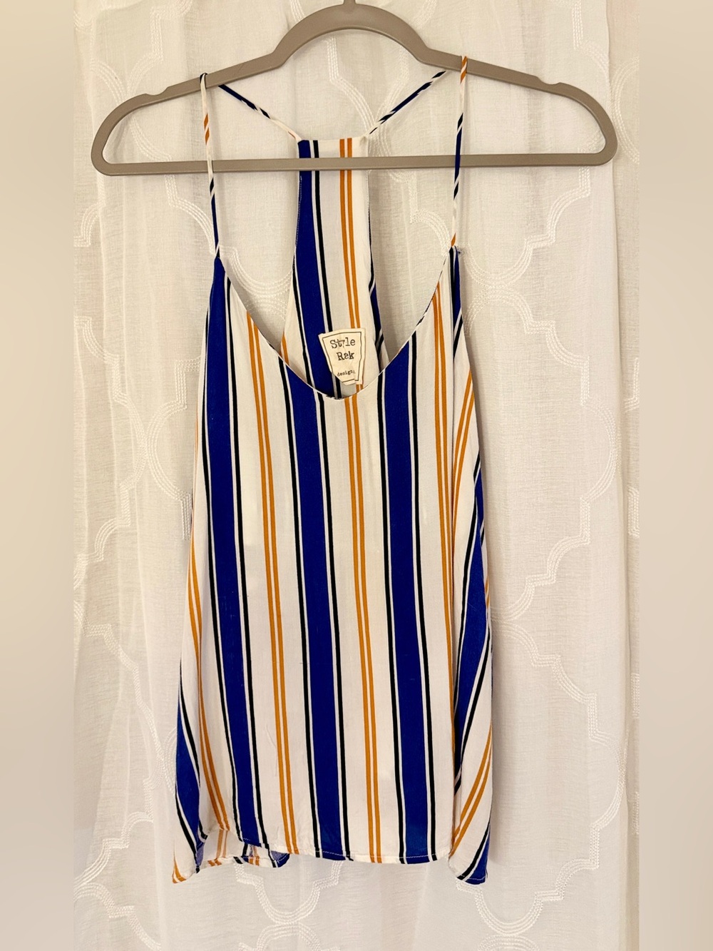 Style Rack Striped - Blue Mustard - Razer Back Tank Top Large